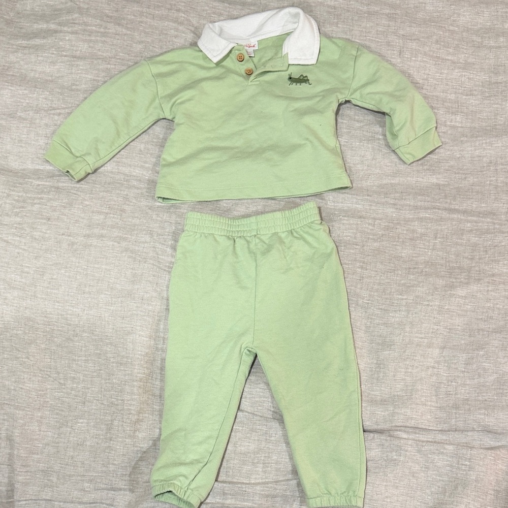 Green Baby jump suit grasshopper 12 months  with Collar